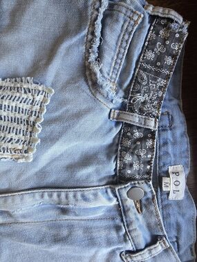 Three Bird Nest  Light Wash High-Rise Jeans with Bandana Trim